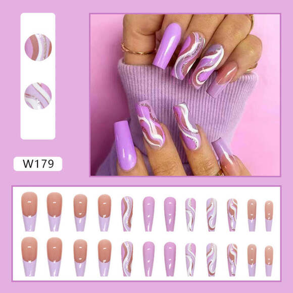 Lavender Swirl Press On Nail Set - Picture 1 of 2